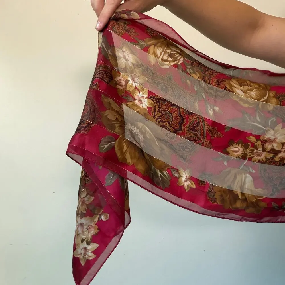 Vintage Ralph Lauren Floral & Paisley Red Headscarf